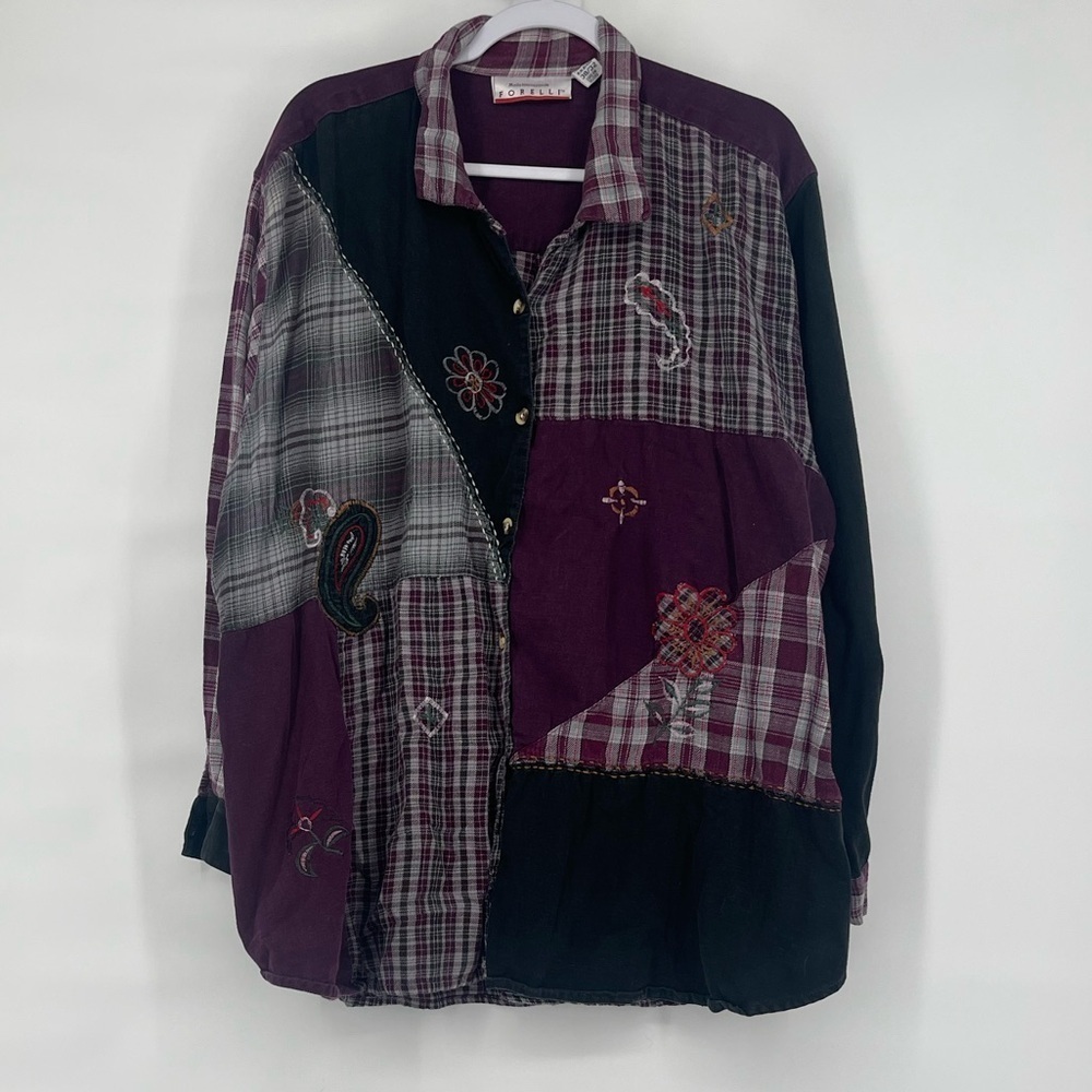 Vintage Forelli purple black embroidered flannel oversized 90s shirt